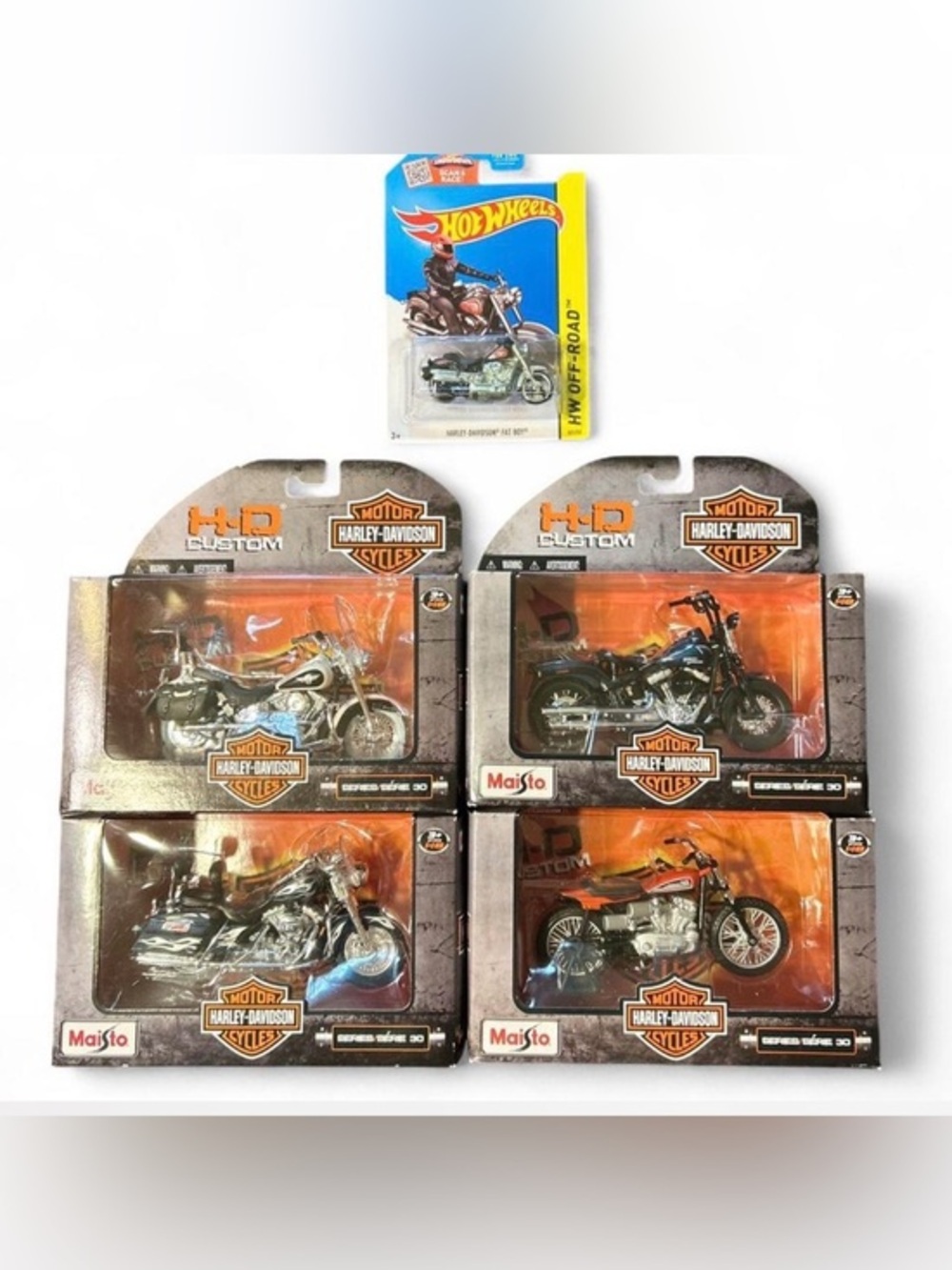 Hot Wheels Harley-Davidson Fat Boy and Maisto Harley-Davidson Motorcycles Series